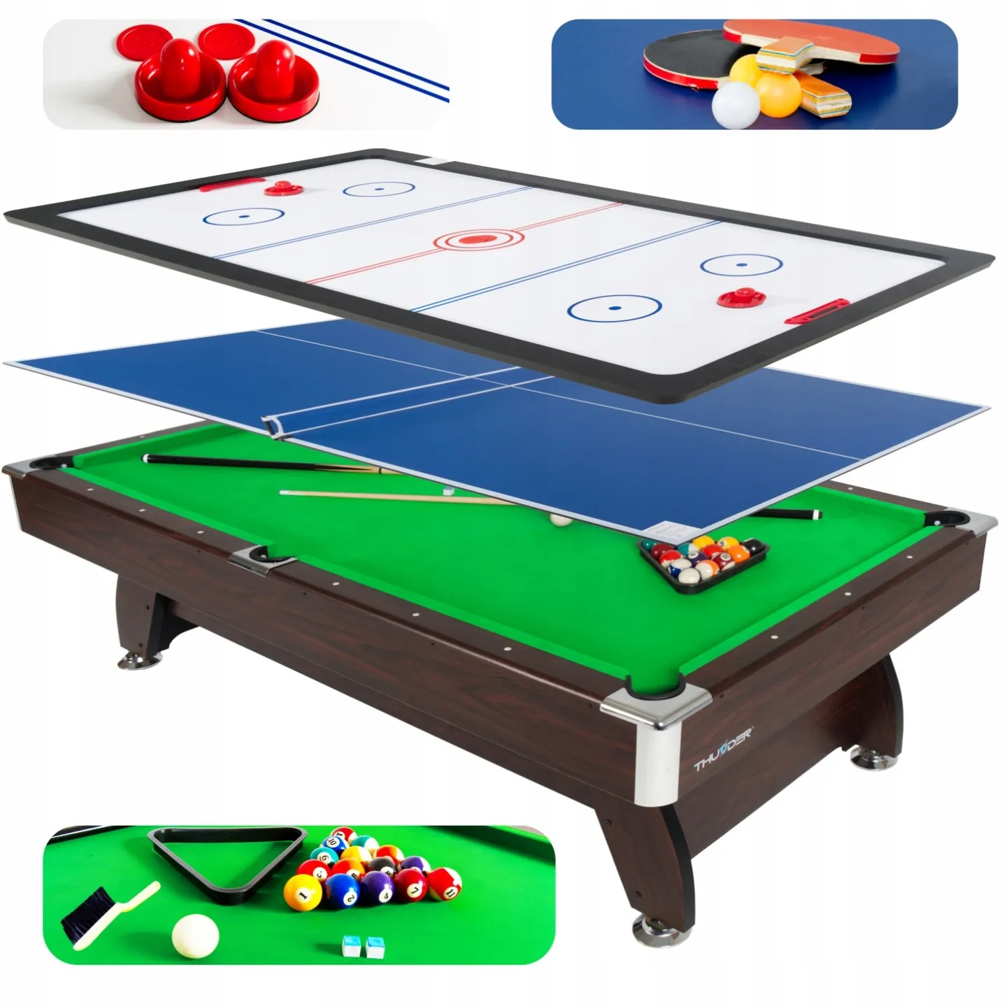 Zestaw stołu bilardowego BOLD-BROWN-9FT-HOCKEY-PING
