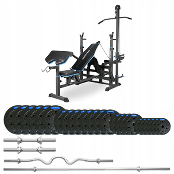 Bodybuilding set with bench VIGOR-C 117,5 KG with hard curved bar by THUNDER