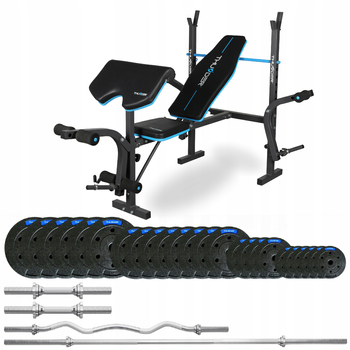Bodybuilding set 117,5 KG with bench VIGOR-A with light curved bar by THUNDER