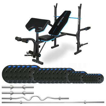 Bodybuilding set 117,5 KG with bench VIGOR-A with hard curved bar by THUNDER
