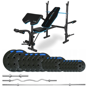Bodybuilding set 57,5 KG with bench VIGOR-A and light curved bar by THUNDER