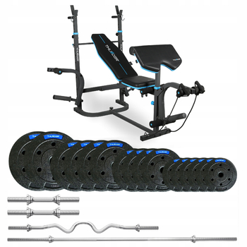 Bodybuilding set with bench VIGOR-B 57,5 KG with hard curved bar by THUNDER