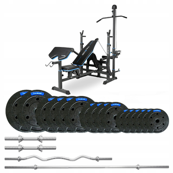 Bodybuilding set with bench VIGOR-C 57,5 KG with light curved bar by THUNDER
