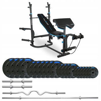 Bodybuilding set with bench VIGOR-B 87,5 KG with hard curved bar by THUNDER