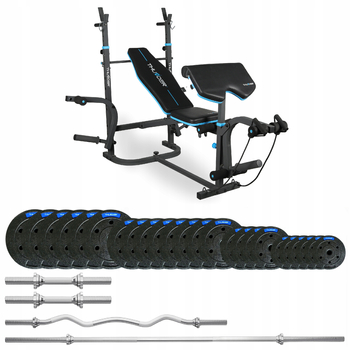 Bodybuilding set with bench VIGOR-B 117,5 KG with light curved bar by THUNDER