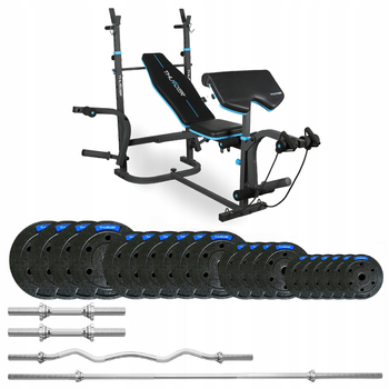 Bodybuilding set with bench VIGOR-B 87,5 KG with light curved bar by THUNDER