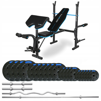 Bodybuilding set 87,5 KG with bench VIGOR-A with light curved bar by THUNDER  
