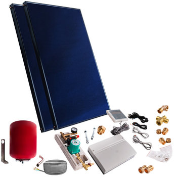 Solar kit with two 2m² flat plate solar collectors without solar cable and without tank