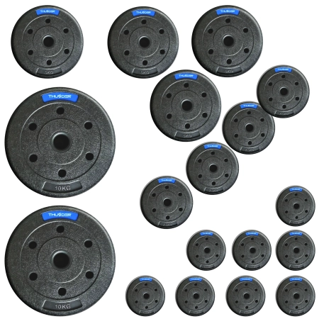 Zestaw obciążeń bitumicznych marki THUNDER 2x 10 kg + 4x 5 kg + 4x 2,5 kg + 8x 1,25 kg