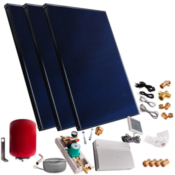 Zestaw solarny z trzema panelami płaskimi 2,5m² bez kabla solarnego i bez zbiornika