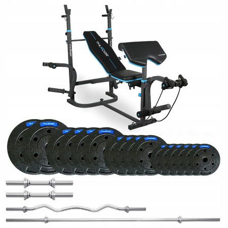 Bodybuilding set with bench VIGOR-B 57,5 KG with light curved bar by THUNDER 