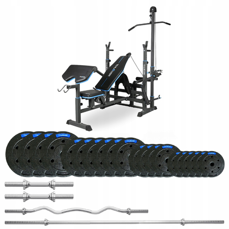 Bodybuilding set with bench VIGOR-C 87,5 KG with light curved bar by THUNDER