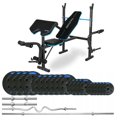 Bodybuilding set 87,5KG with bench VIGOR-A with hard curved bar by THUNDER  