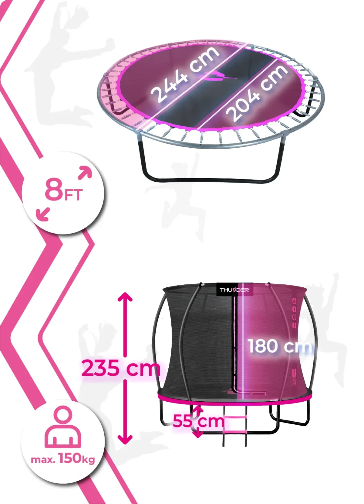Trampolina ogrodowa 8FT (244 cm) INSIDE ULTRA PINK - obrazek 4