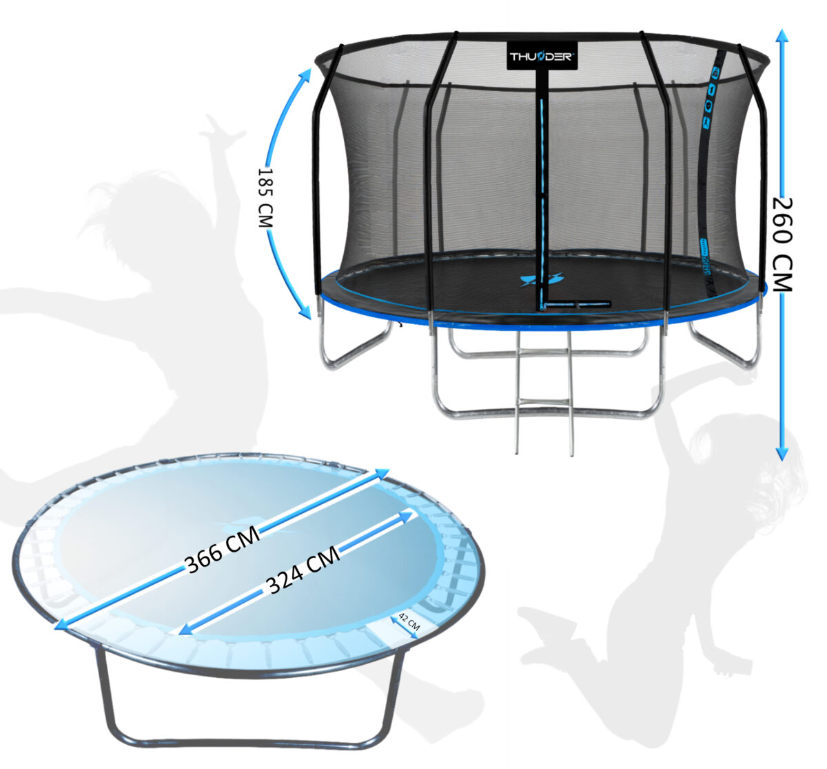 Trampolina ogrodowa 12FT (366 cm) INSIDE ELITE BLUE - obrazek 2